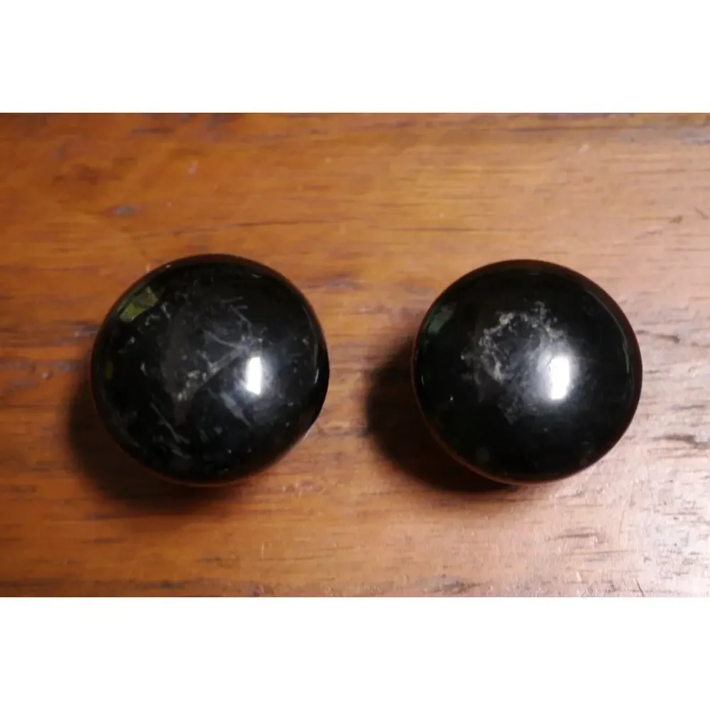 Pair Vintage Antique Rustic Farmhouse Black Ceramic Glass Cast Iron Door Knobs